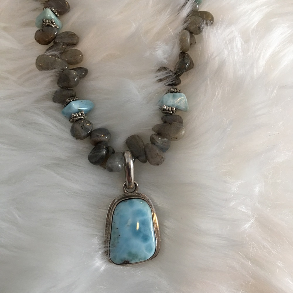 Labradorite and Larimar Necklace Sterling Silver